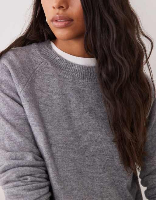 ASOS DESIGN pull léger coupe ajustée à col rond gris - GREY, 3 de 4