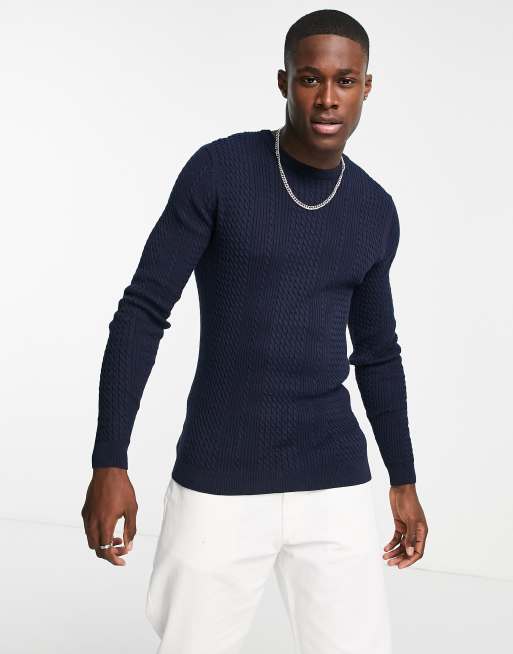 ASOS DESIGN - Pull léger en maille torsadée - Bleu marine
