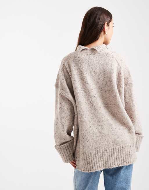 ASOS DESIGN - Pull long à col cheminée en maille - Grège chiné, 3 de 4