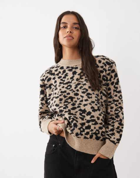 ASOS DESIGN pull long à épaules tombantes avec épaulettes, imprimé léopard - view 1