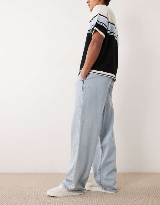 ASOS DESIGN pull on baggy lightweight jeans in light wash blue, 2 of 5