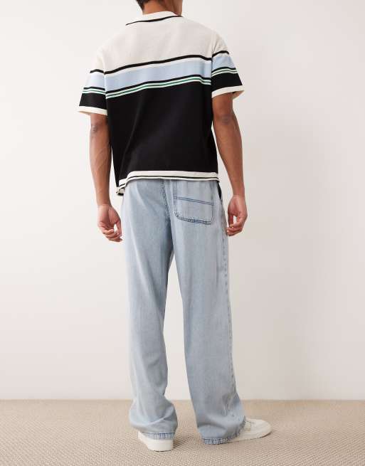 ASOS DESIGN pull on baggy lightweight jeans in light wash blue, 3 of 5