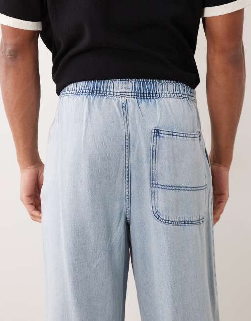 ASOS DESIGN pull on baggy lightweight jeans in light wash blue, 5 of 5
