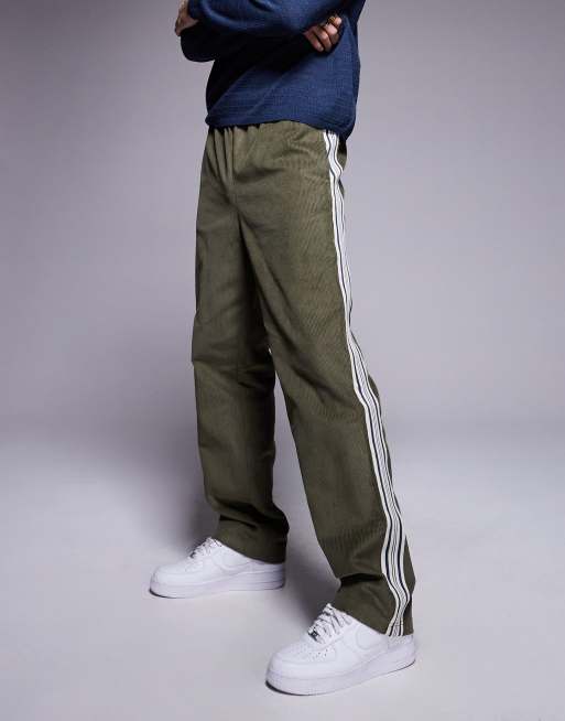 ASOS DESIGN pull on baggy trouser with stripe detail in green cord , 2 of 5