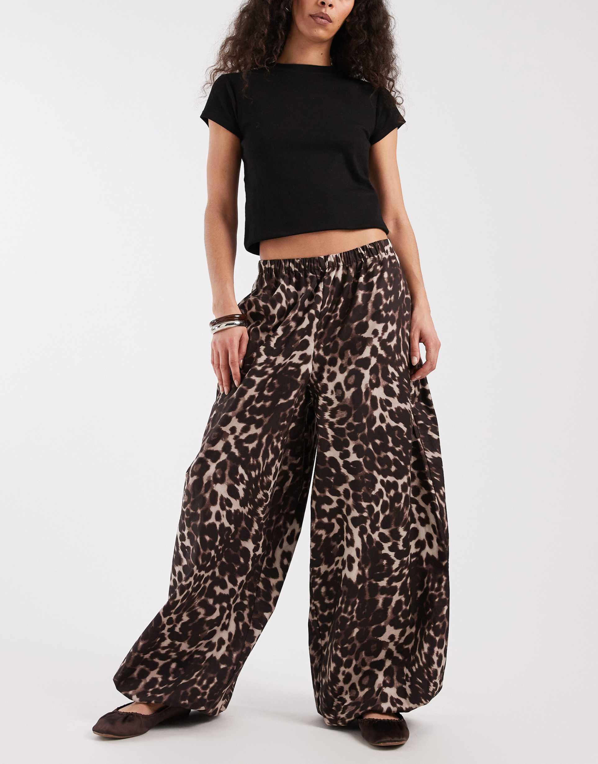 asos design pull on balloon pants in animal print