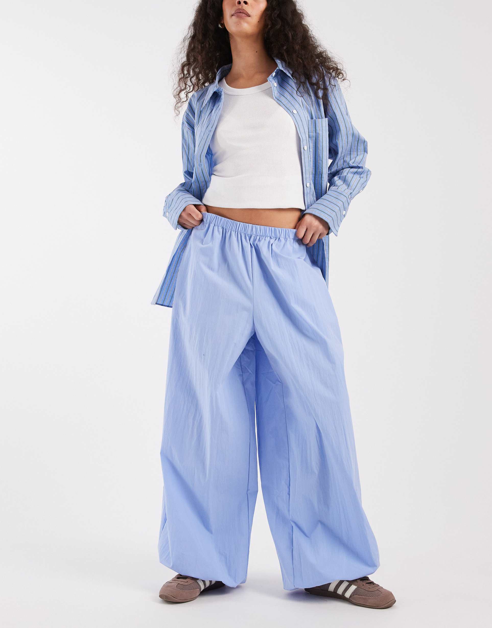 asos design pull on balloon pants in blue