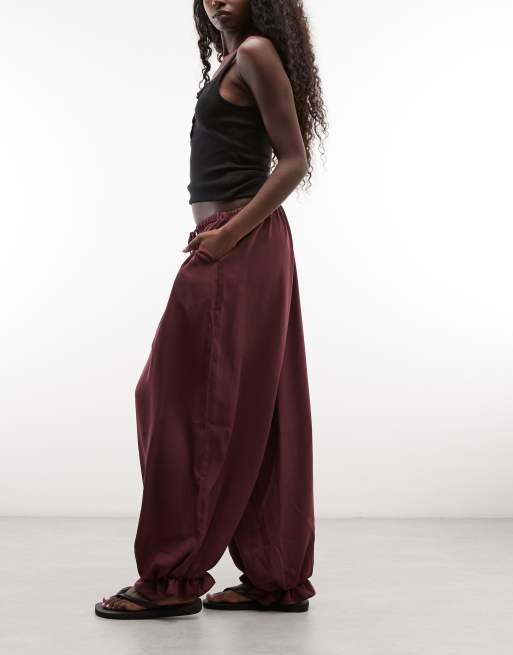 ASOS DESIGN pull on balloon pants in burgundy, 2 of 5
