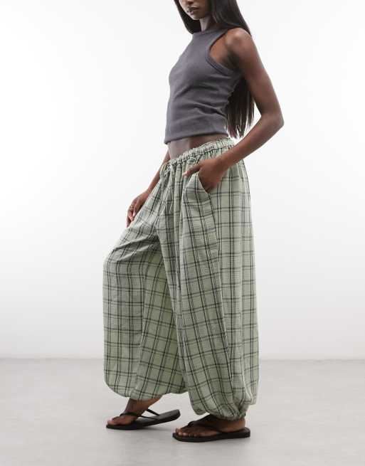 ASOS DESIGN pull on balloon pants in green plaid, 3 of 5