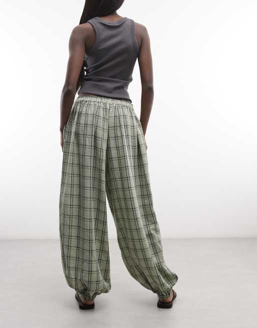 ASOS DESIGN pull on balloon pants in green plaid, 4 of 5