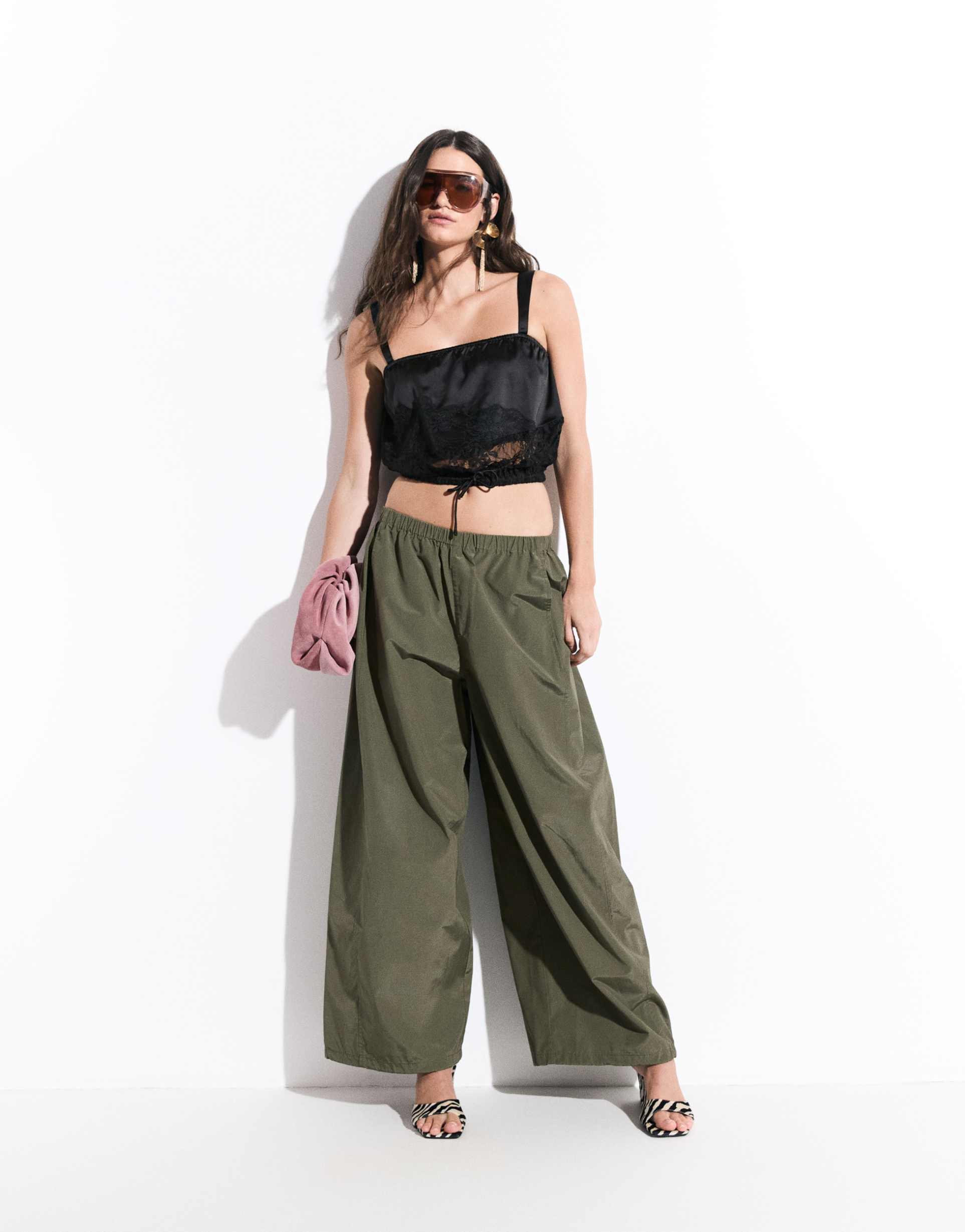 asos design pull on balloon pants in khaki