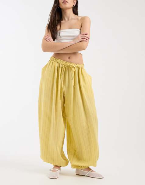 ASOS DESIGN pull-on balloon pants in yellow stripe - view 1