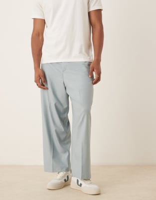 ASOS DESIGN pull on balloon suit trousers in light blue