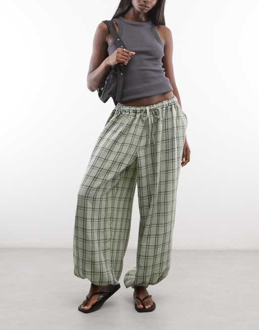 ASOS DESIGN pull on balloon trousers in green check, 2 of 5