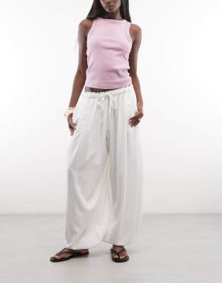 ASOS DESIGN pull on balloon trousers in linen mix in white