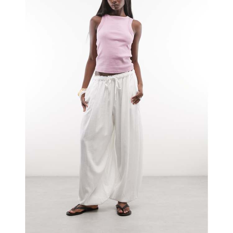 ASOS DESIGN pull on balloon trousers in linen mix in white