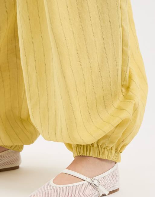 ASOS DESIGN pull on balloon trousers in yellow stripe, 4 of 5