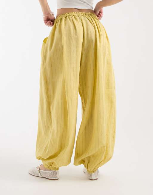 ASOS DESIGN pull on balloon trousers in yellow stripe, 5 of 5