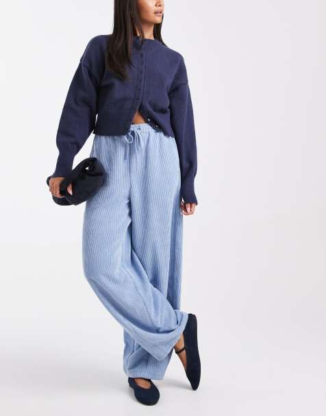 ASOS DESIGN pull on barrel leg cord pants in blue - view 1