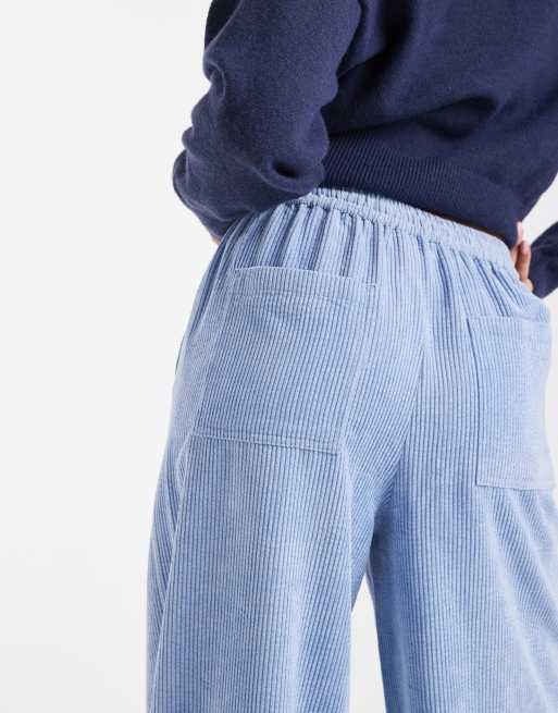 ASOS DESIGN pull on barrel leg cord trousers in blue, 5 of 5