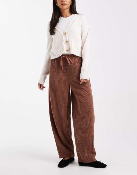 ASOS DESIGN pull on barrel leg cord trousers in chocolate - view 1