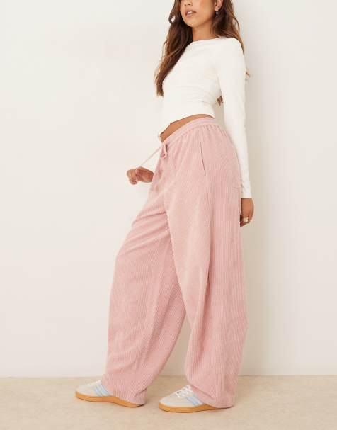 ASOS DESIGN pull-on barrel leg corduroy pants in baby pink - view 1