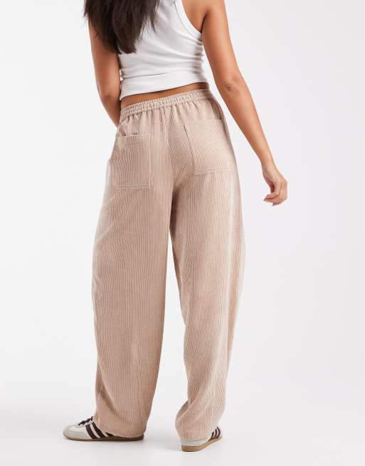 ASOS DESIGN pull on barrel leg cord trousers in taupe
