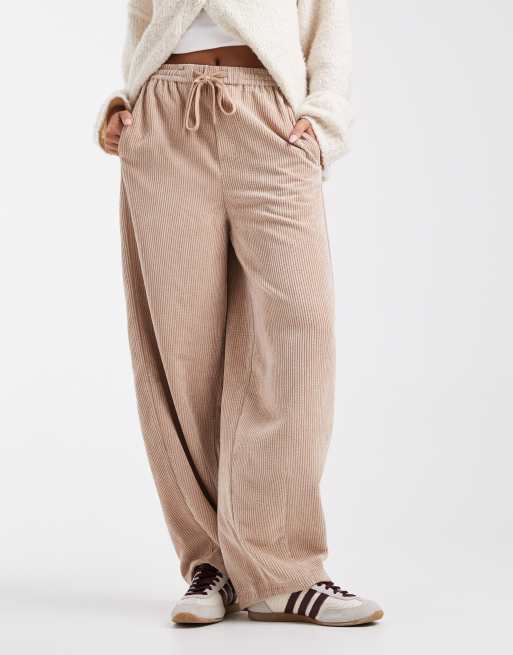 ASOS DESIGN pull on barrel leg cord trousers in taupe