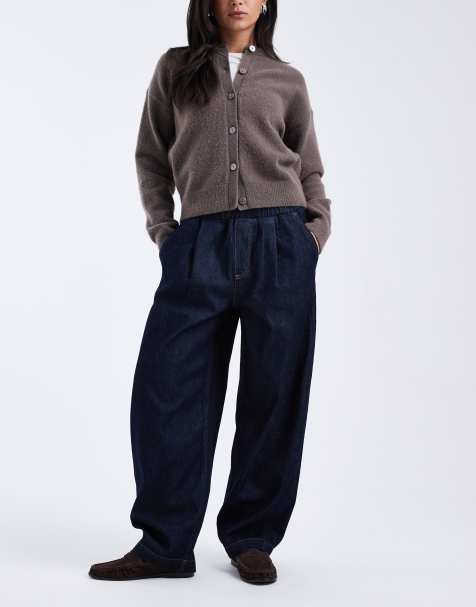 ASOS DESIGN pull on barrel leg jean in rinse wash