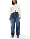 [ASOS DESIGN] ASOS DESIGN pull on barrel leg jeans in clean mid blue 4 Mid blue