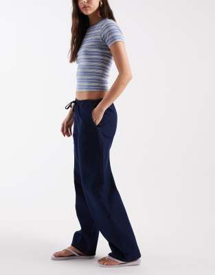 Asos Design Pull On Barrel Leg Jeans In Blue