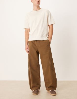 Asos Design Pull On Barrel Leg Pants In Brown