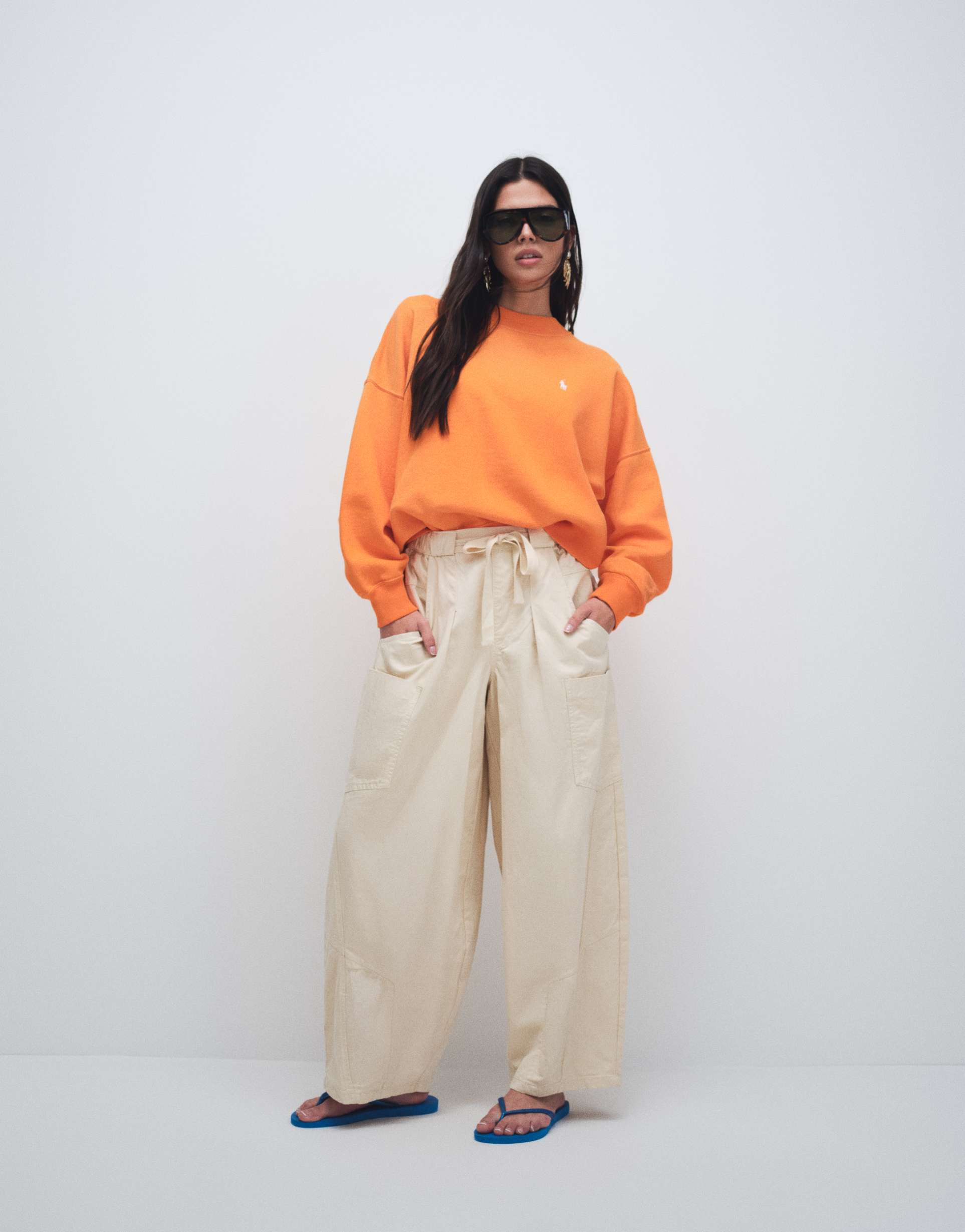 asos design pull on barrel leg pants in cream