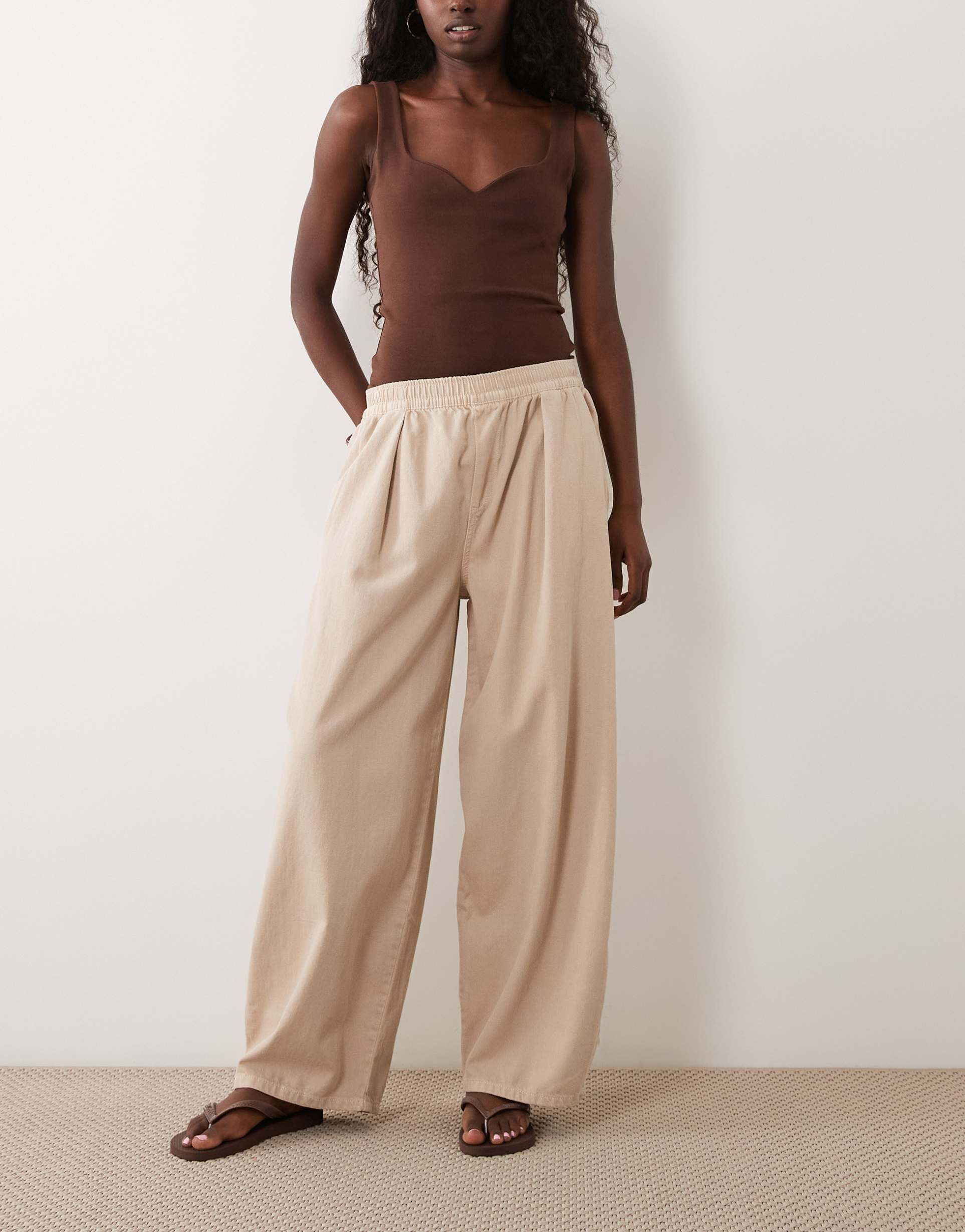 asos design pull on barrel leg pants in washed neutral