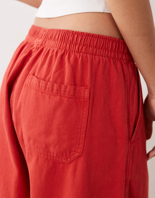ASOS DESIGN pull on barrel leg pants in washed red, 3 of 5