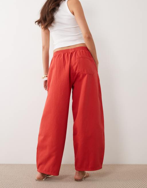 ASOS DESIGN pull on barrel leg pants in washed red, 4 of 5