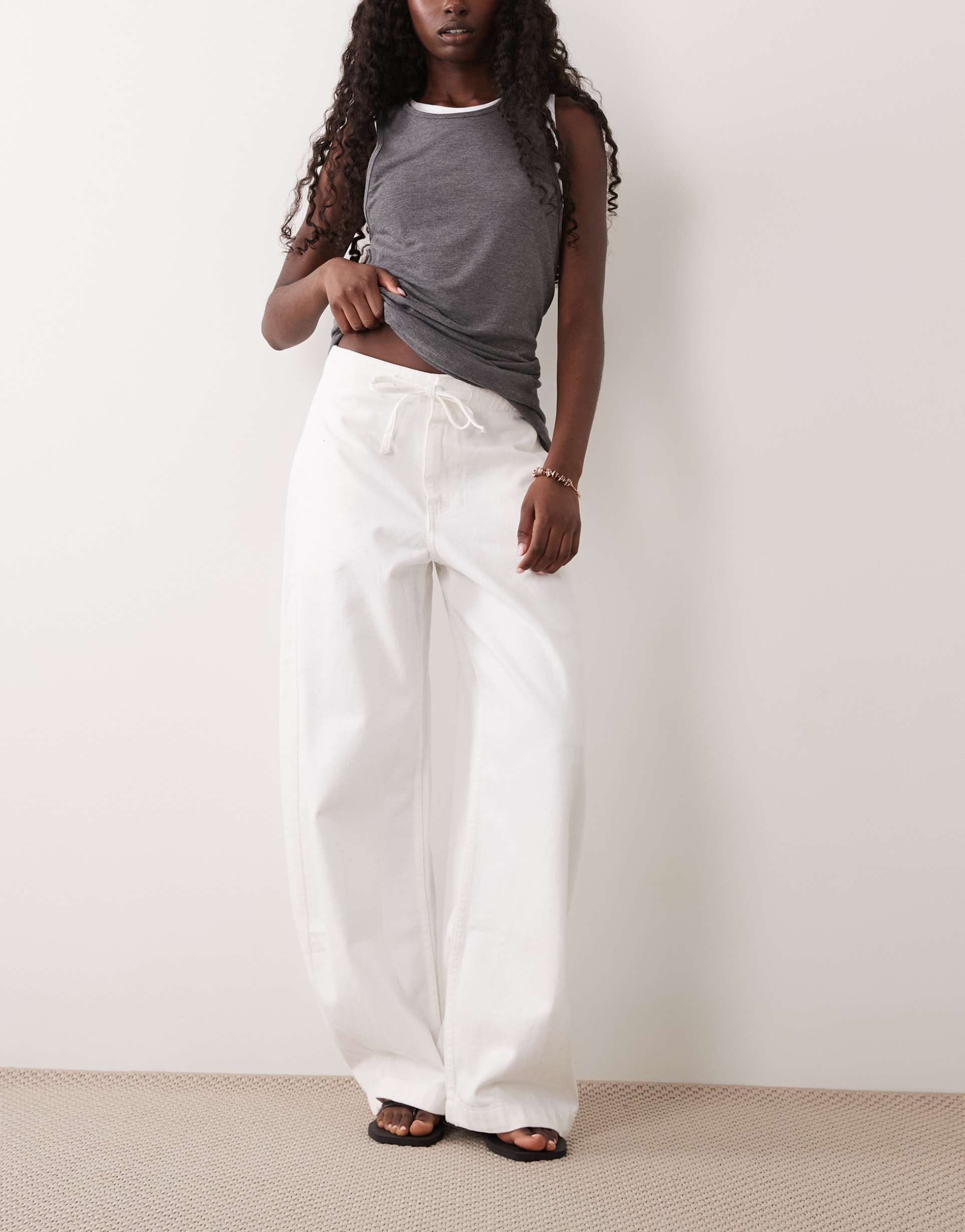 asos design pull on barrel leg pants in white