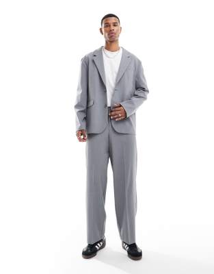 Asos Design Pull On Barrel Leg Suit Pants In Gray