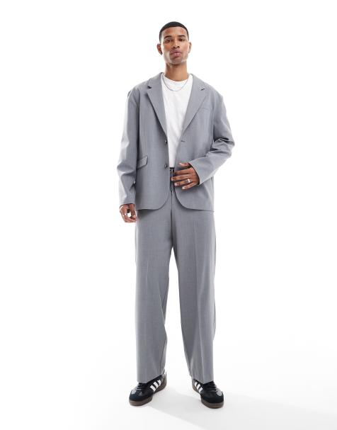 ASOS DESIGN pull on barrel leg suit pants in grey - view 1
