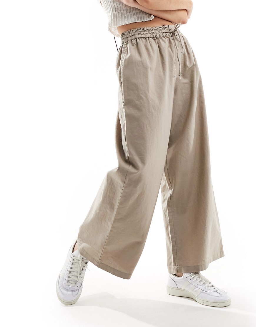 ASOS DESIGN pull on barrel leg trouser with linen in taupe-Neutral