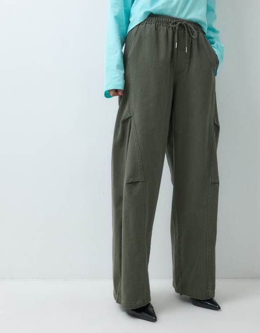 ASOS DESIGN pull on barrel pant with panelling in washed khaki, 5 of 5