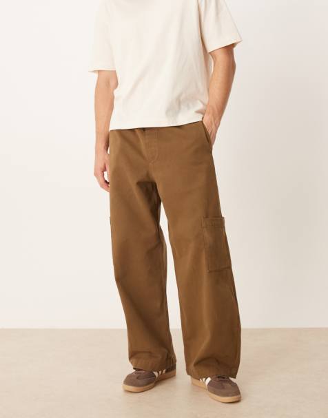 ASOS DESIGN pull on barrel pants in brown - view 1