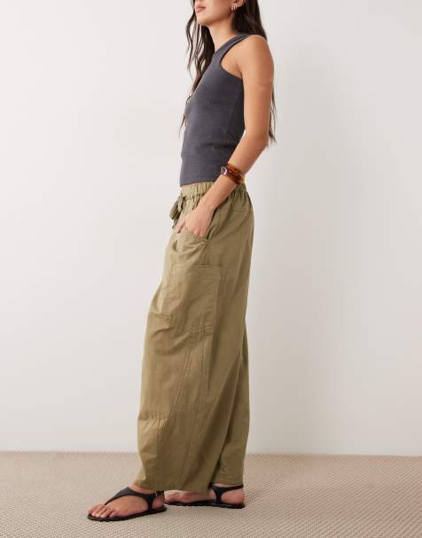 ASOS DESIGN pull on barrel pants in khaki - view 1
