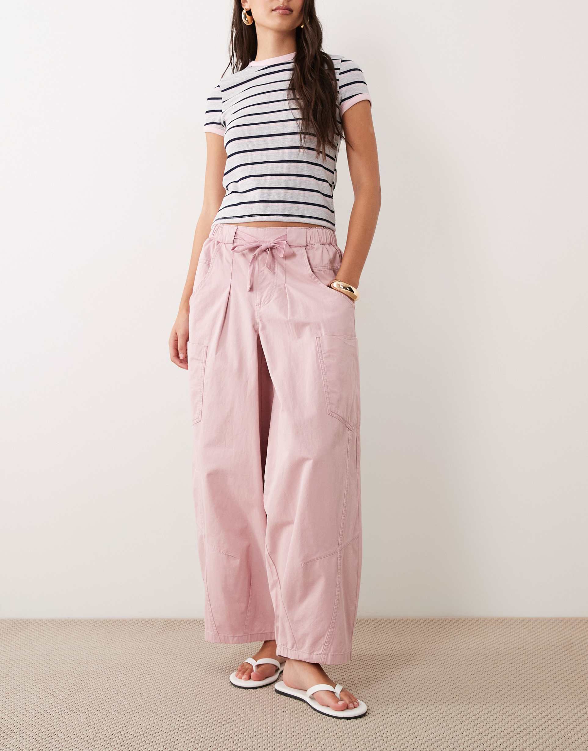 asos design pull on barrel pants in pink