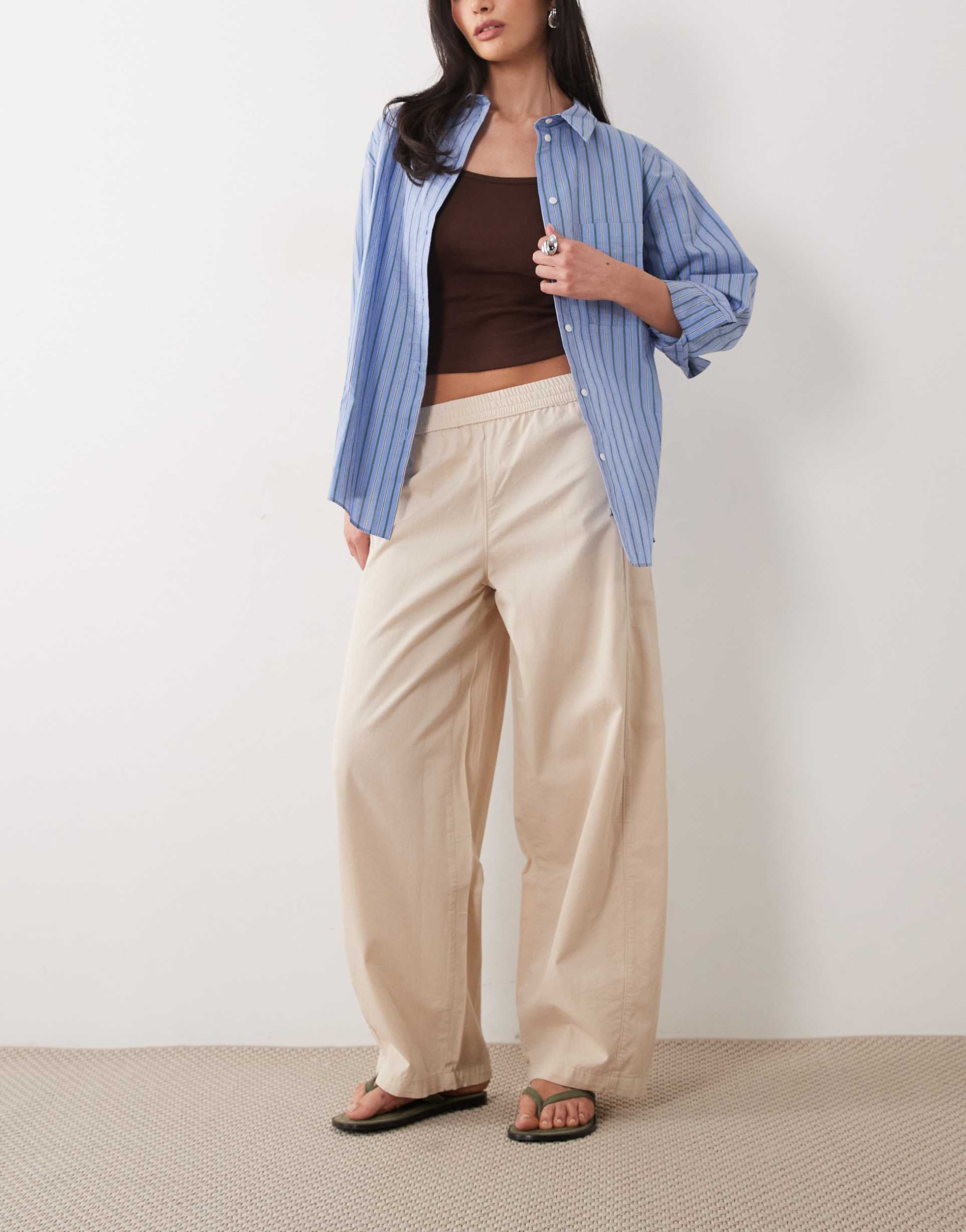 asos design pull-on barrel pants in stone