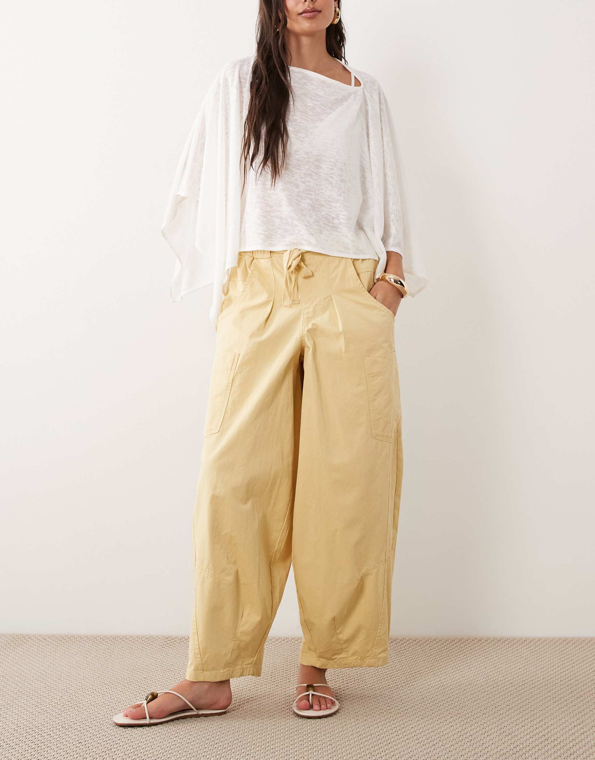 asos design pull on barrel pants in yellow