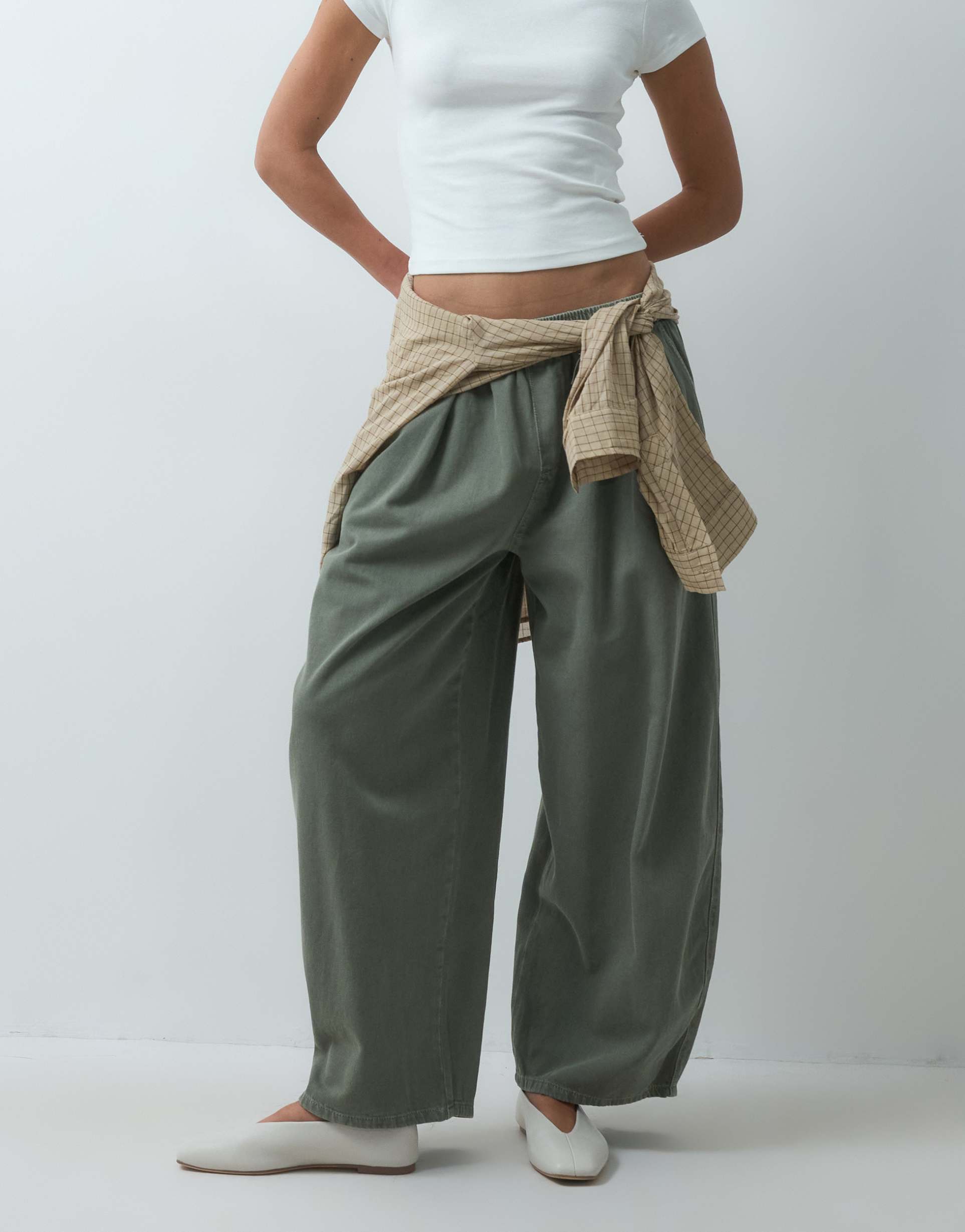 asos design pull-on barrel tie waist pants in washed khaki