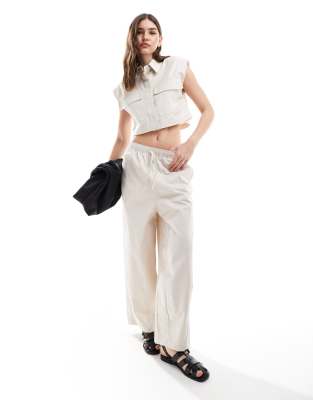 ASOS DESIGN pull on barrel trousers co-ord in stone-Neutral