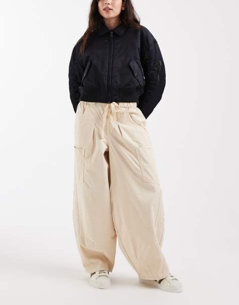 ASOS DESIGN pull on barrel trousers in cream - view 1
