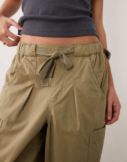 ASOS DESIGN pull on barrel trousers in khaki, 2 of 5