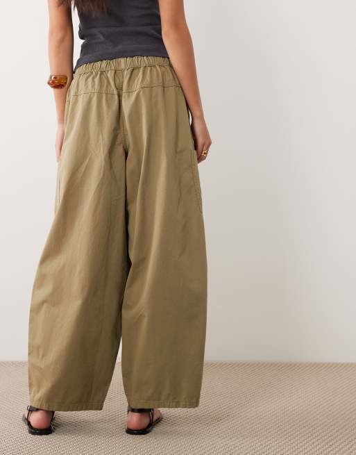 ASOS DESIGN pull on barrel trousers in khaki, 5 of 5